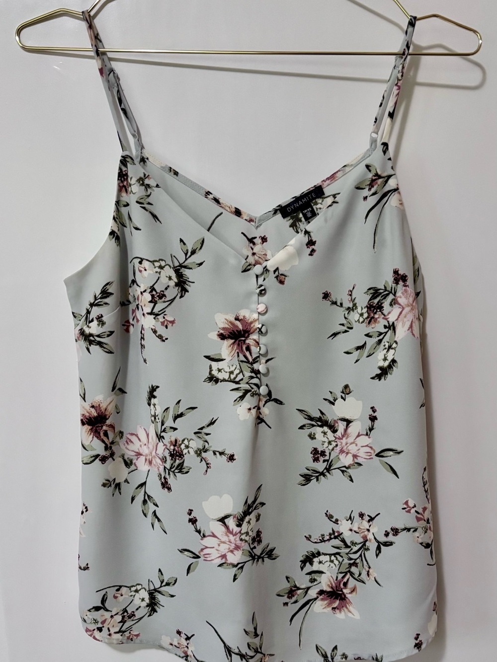 Dynamite| Powder Blue & Pink Floral V-Neck Spaghetti Strap Cami Blouse Sz XS